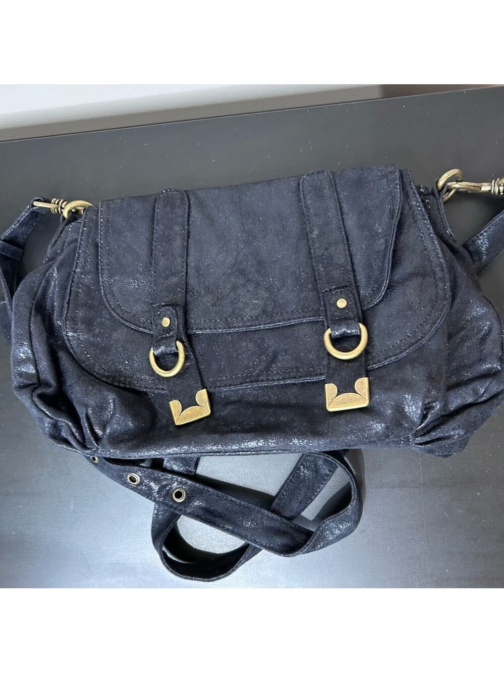 Matt & Nat Faux Suede Slouchy Crossbody Black with Faint Sparkle